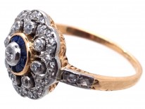 Edwardian 18ct Gold, Platinum, Diamond & Sapphire Cluster Ring