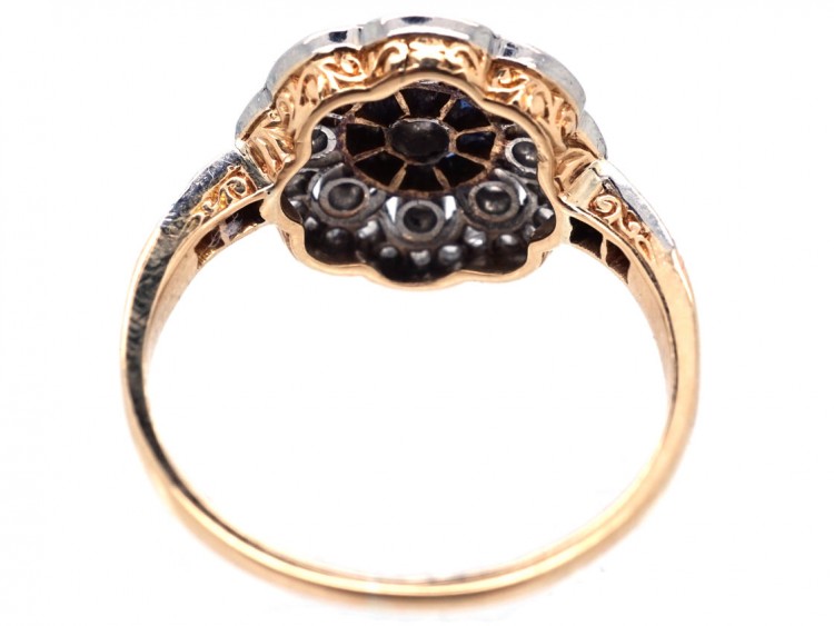 Edwardian 18ct Gold, Platinum, Diamond & Sapphire Cluster Ring