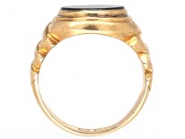 Victorian 18ct Gold & Bloodstone Signet Ring With Zig Zag Shoulders
