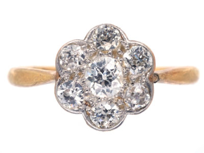 Edwardian 18ct Gold, Platinum & Diamond Cluster Ring