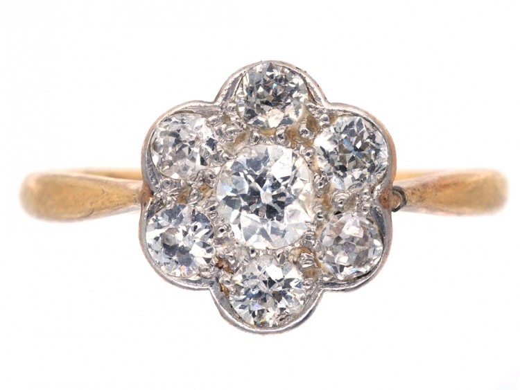 Edwardian 18ct Gold, Platinum & Diamond Cluster Ring