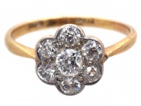 Edwardian 18ct Gold, Platinum & Diamond Cluster Ring