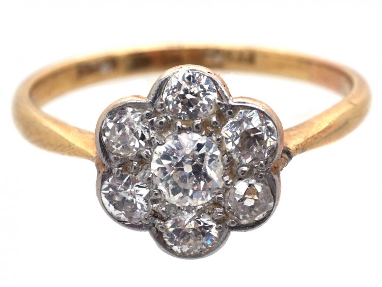 Edwardian 18ct Gold, Platinum & Diamond Cluster Ring