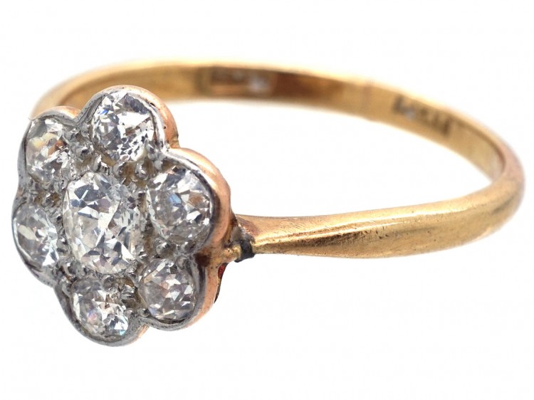Edwardian 18ct Gold, Platinum & Diamond Cluster Ring