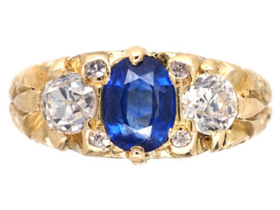 Victorian 18ct Gold, Sapphire & Diamond Three Stone Ring