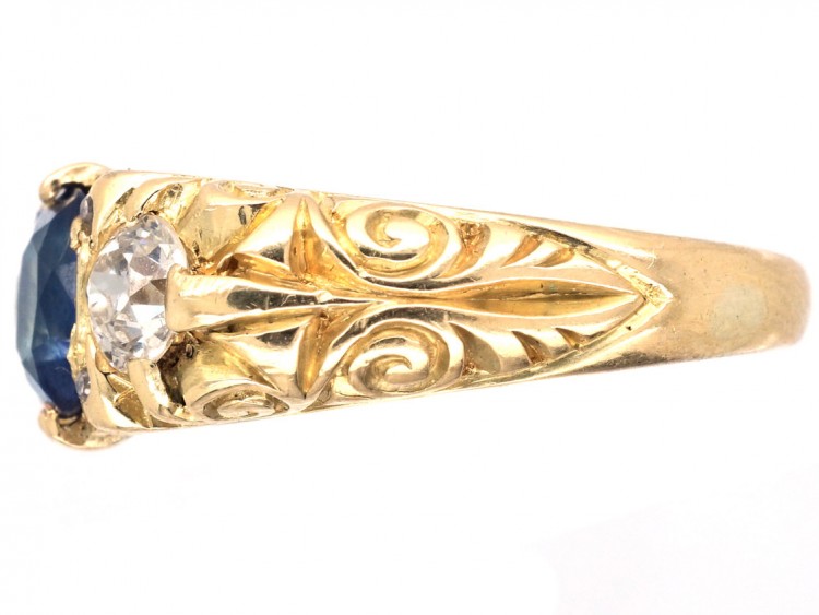 Victorian 18ct Gold, Sapphire & Diamond Three Stone Ring