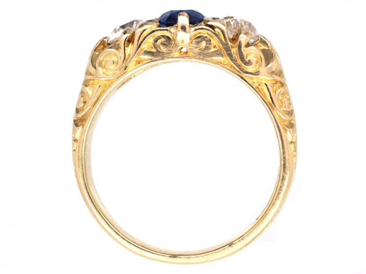 Victorian 18ct Gold, Sapphire & Diamond Three Stone Ring