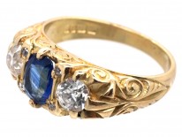 Victorian 18ct Gold, Sapphire & Diamond Three Stone Ring