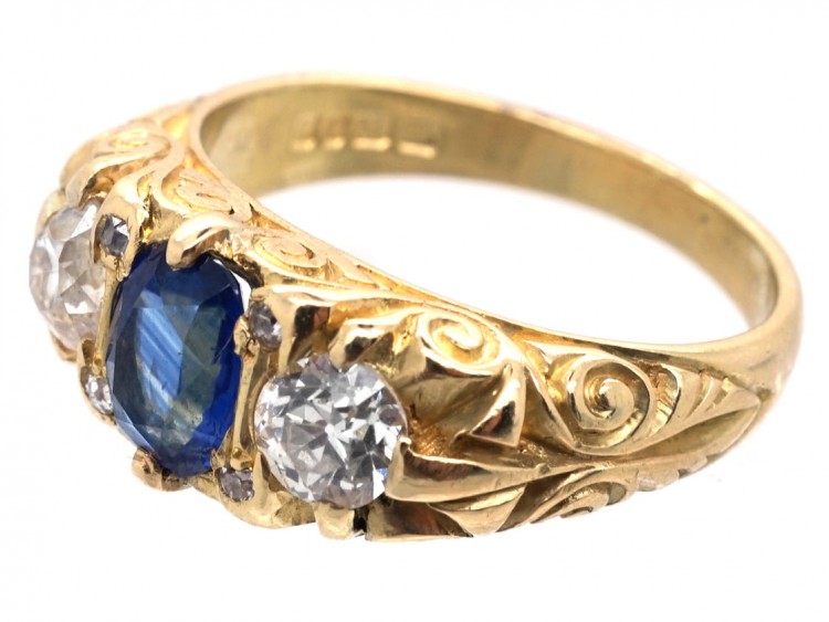 Victorian 18ct Gold, Sapphire & Diamond Three Stone Ring