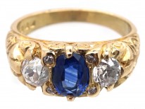 Victorian 18ct Gold, Sapphire & Diamond Three Stone Ring
