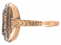 Art Deco 18ct Gold, Platinum, Rose Diamond & Synthetic Sapphire Crested Intaglio Ring