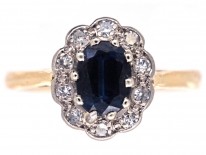 18ct Gold, Sapphire & Diamond Oval Cluster Ring
