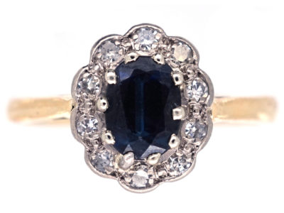 18ct Gold, Sapphire & Diamond Oval Cluster Ring