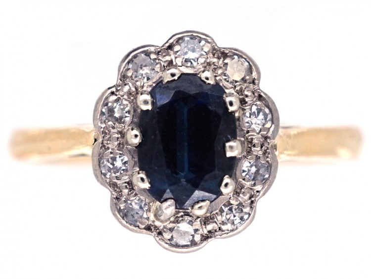 18ct Gold, Sapphire & Diamond Oval Cluster Ring