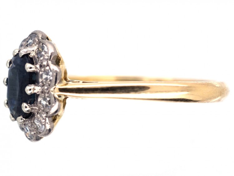 18ct Gold, Sapphire & Diamond Oval Cluster Ring
