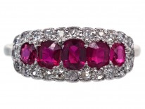 Edwardian 18ct White Gold & Platinum Five Stone Ruby & Diamond Ring