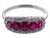 Edwardian 18ct White Gold & Platinum Five Stone Ruby & Diamond Ring