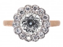 Edwardian 18ct Gold, Platinum & Diamond Daisy Cluster Ring