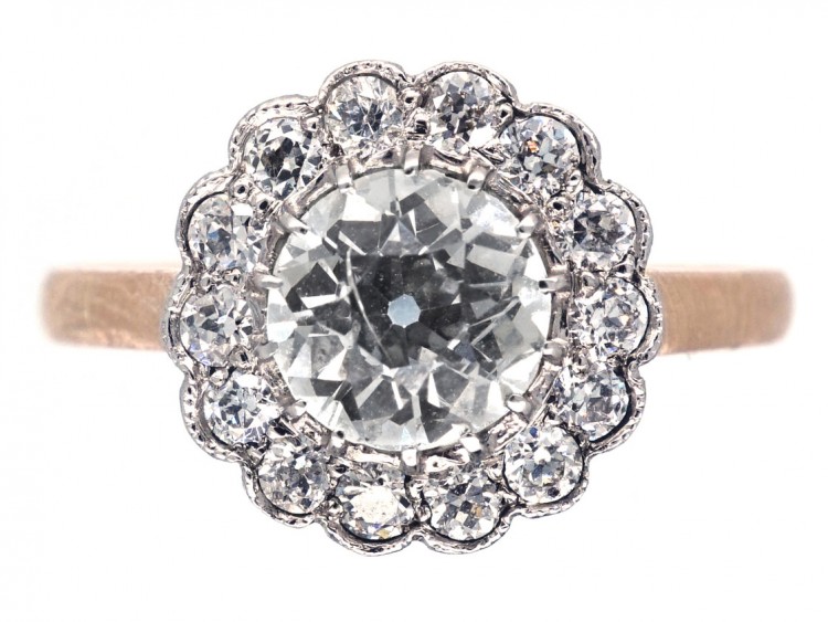 Edwardian 18ct Gold, Platinum & Diamond Daisy Cluster Ring