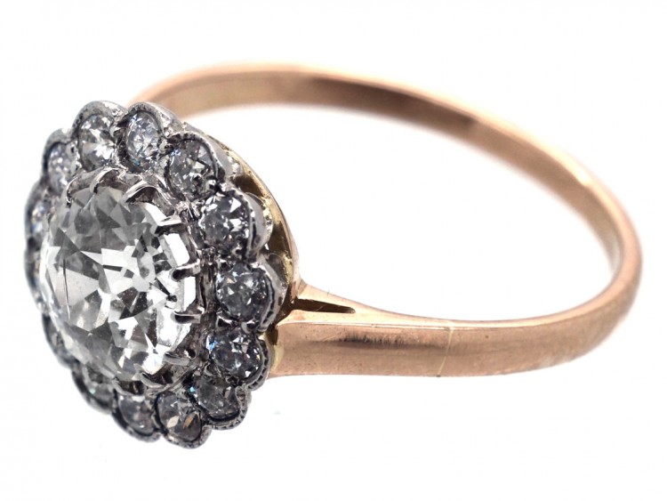 Edwardian 18ct Gold, Platinum & Diamond Daisy Cluster Ring