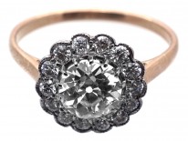 Edwardian 18ct Gold, Platinum & Diamond Daisy Cluster Ring