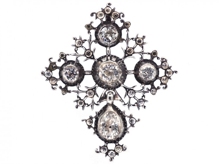French Early 19th Century Silver & Foiled Paste Cross