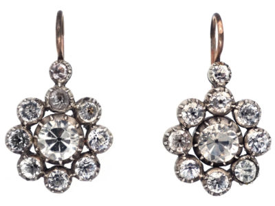Georgian Silver & Gold Paste Cluster Earrings
