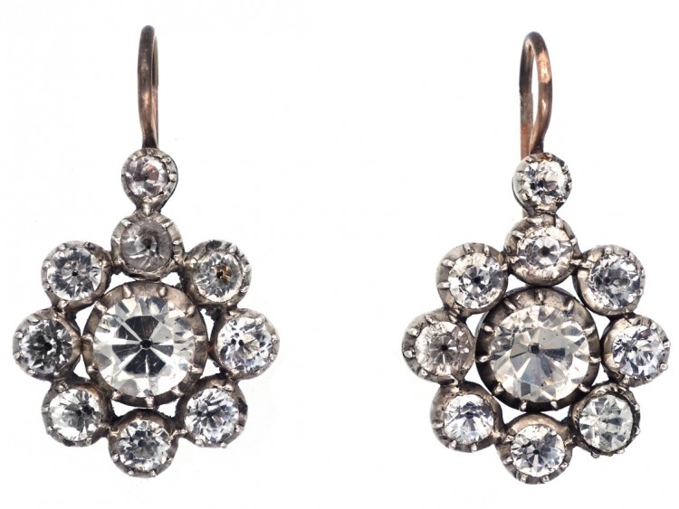 Georgian Silver & Gold Paste Cluster Earrings