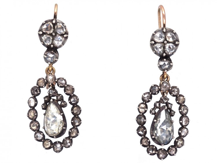 Georgian Rose Diamond Drop Earrings