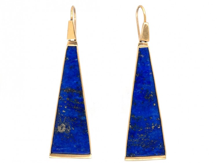18ct Gold & Lapis Triangle Earrings