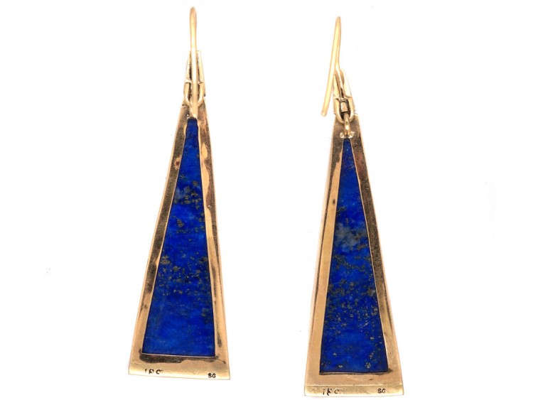 18ct Gold & Lapis Triangle Earrings