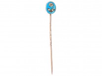 Georgian Forget Me Not 15ct Gold, Blue Enamel & Natural Split Pearls Tie Pin