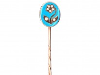 Georgian Forget Me Not 15ct Gold, Blue Enamel & Natural Split Pearls Tie Pin