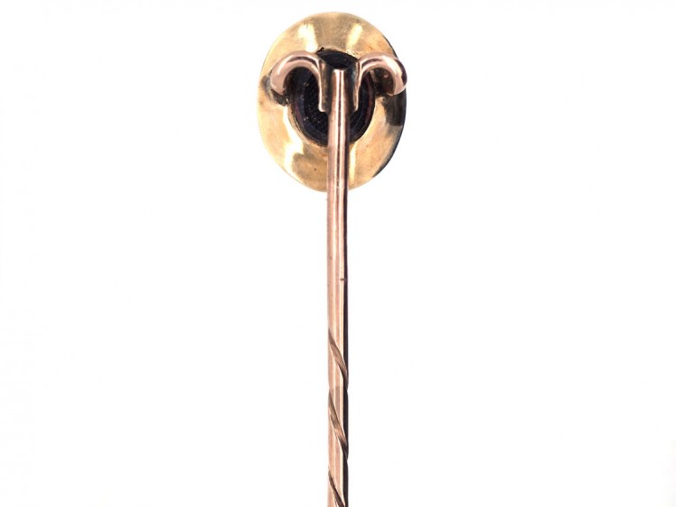 Georgian Forget Me Not 15ct Gold, Blue Enamel & Natural Split Pearls Tie Pin