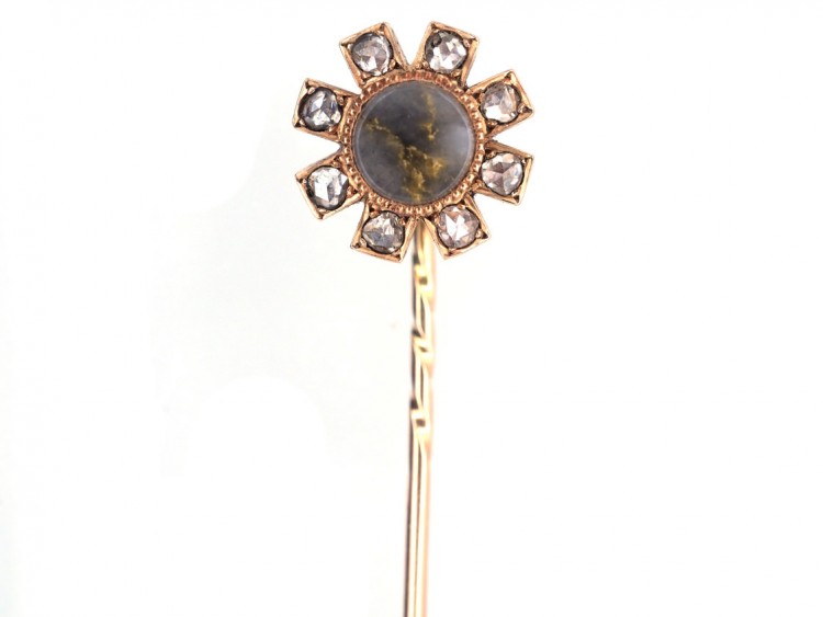 American Goldstone & Rose Diamond 19th Century Tie Pin