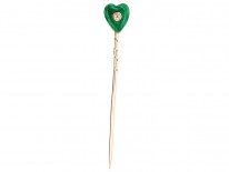 Edwardian 15ct Gold Heart Shaped Green Enamal & Diamond TiePin