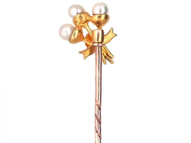 Edwardian 15ct Gold Triple Acorn & Natural Pearl Tie Pin
