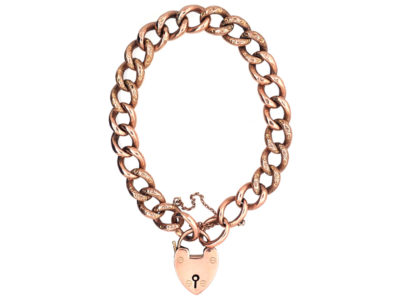 Edwardian 9ct Gold Decorated & Plain Link Curb Bracelet