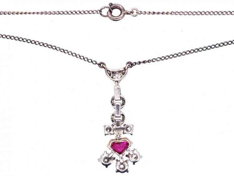 Art Deco Ruby & Diamond Pendant on Chain