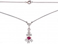 Art Deco Ruby & Diamond Pendant on Chain