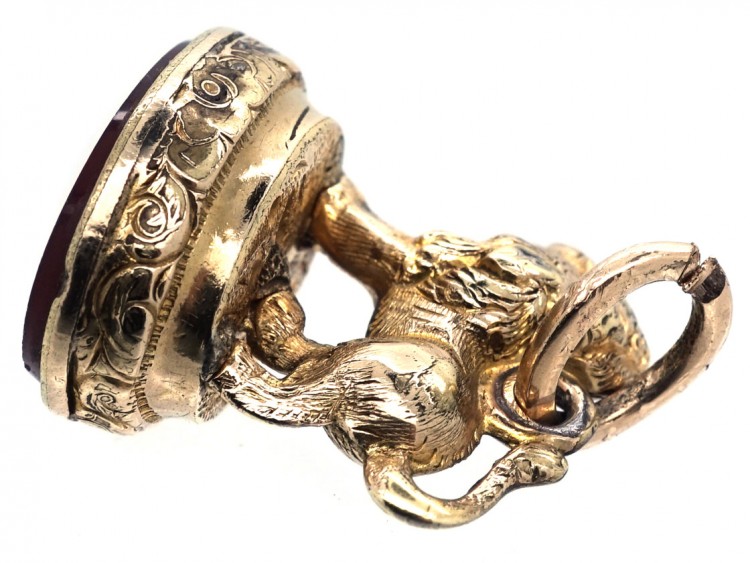Victorian Gold Cased Lion Seal with Carnelian Base
