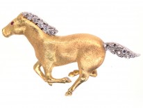 18ct Gold & Diamond Galloping Horse Brooch