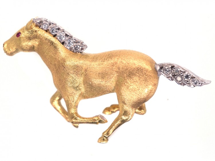 18ct Gold & Diamond Galloping Horse Brooch