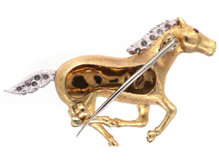 18ct Gold & Diamond Galloping Horse Brooch