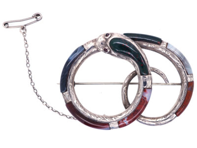 Victorian Scottish Silver & Agate Coiled Snake Brooch Victorian Scottish Silver & Agate Coiled Snake Brooch