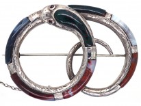 Victorian Scottish Silver & Agate Coiled Snake Brooch