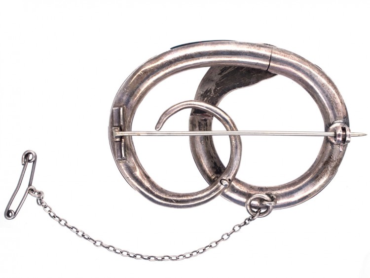 Victorian Scottish Silver & Agate Coiled Snake Brooch
