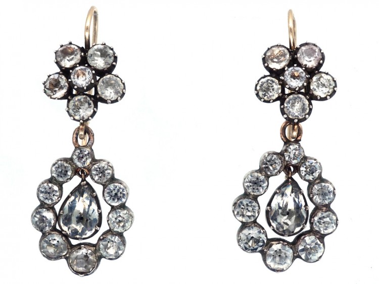 Georgian Paste Set Cluster ​& Pear Shaped Drop Earrings
