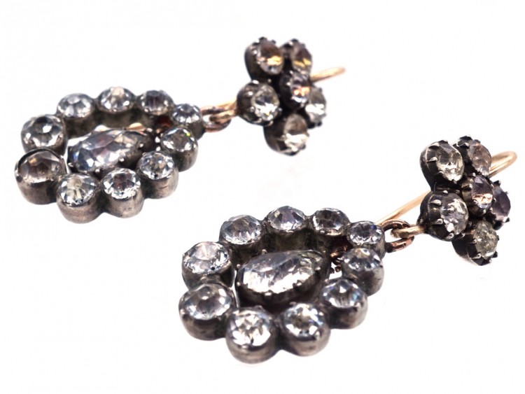 Georgian Paste Set Cluster ​& Pear Shaped Drop Earrings