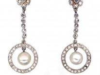 Edwardian Rose Diamond & Natural Pearl Drop Earrings